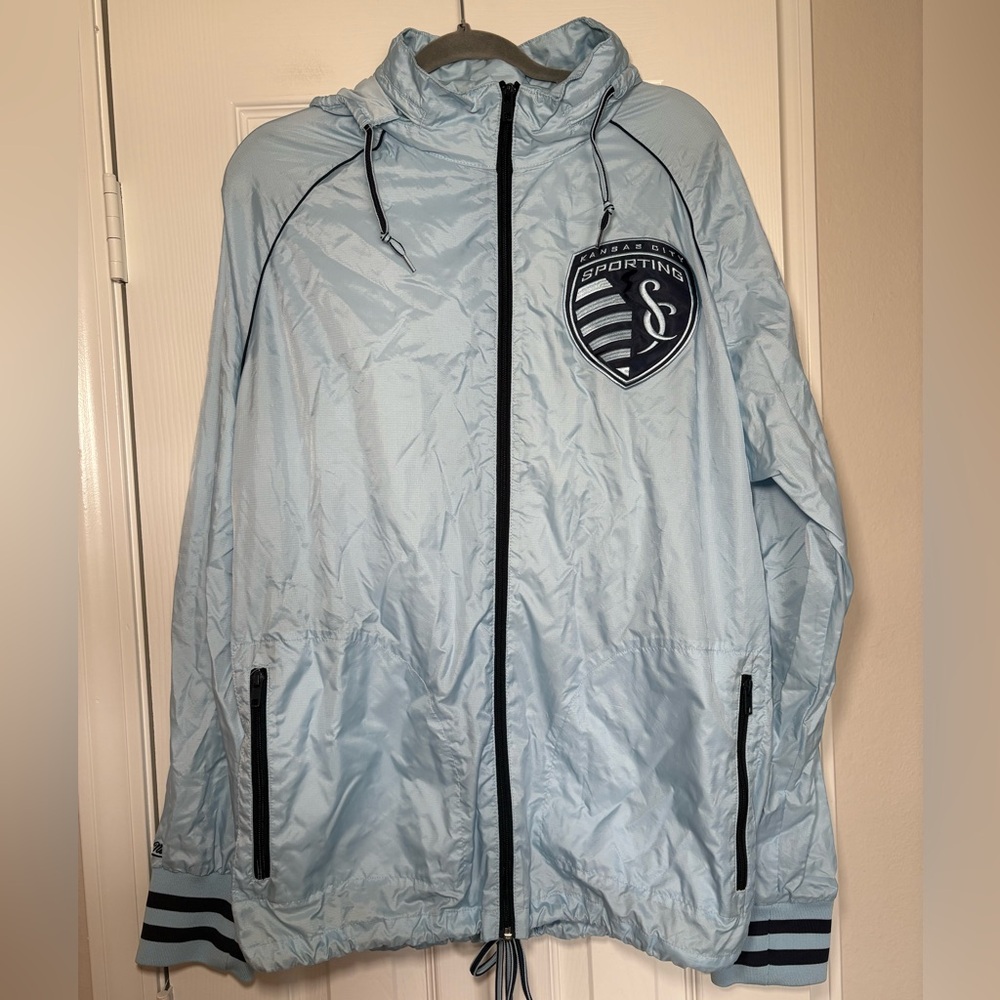 Mitchell & Ness Sporting Kansas City MLS Light Blue Windbreaker Jacket‎ 2XL